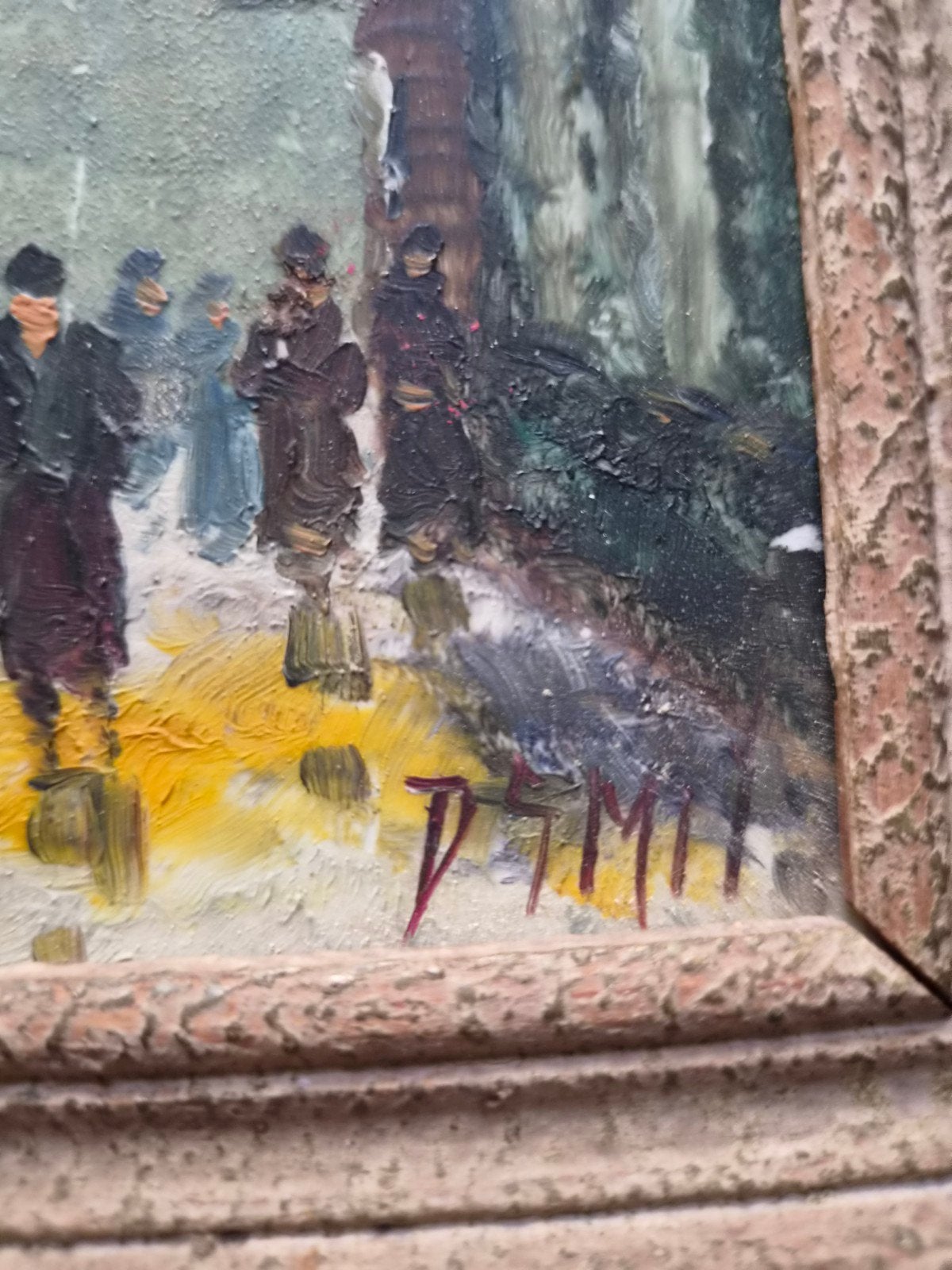 Olieverfschilderij: Wintertafereel met figuren, Antiek en Kunst, Ophalen of Verzenden