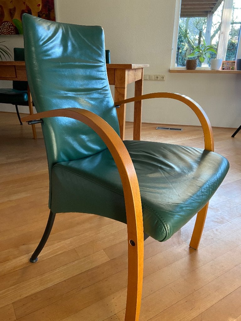 Leren eetkamerstoelen, Merk FM, kleur Jade, Ophalen, Gebruikt, Overige kleuren, Vier