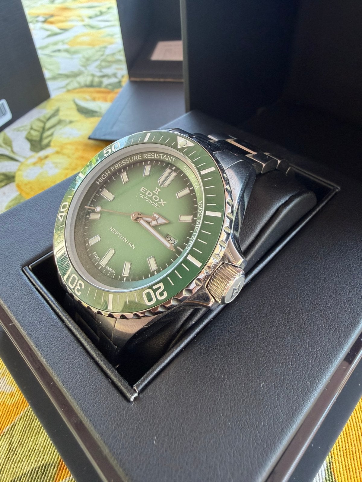 Edox Neptunian Automatic 1000M, Zwart, Ophalen of Verzenden, Zo goed als nieuw, Waterdicht