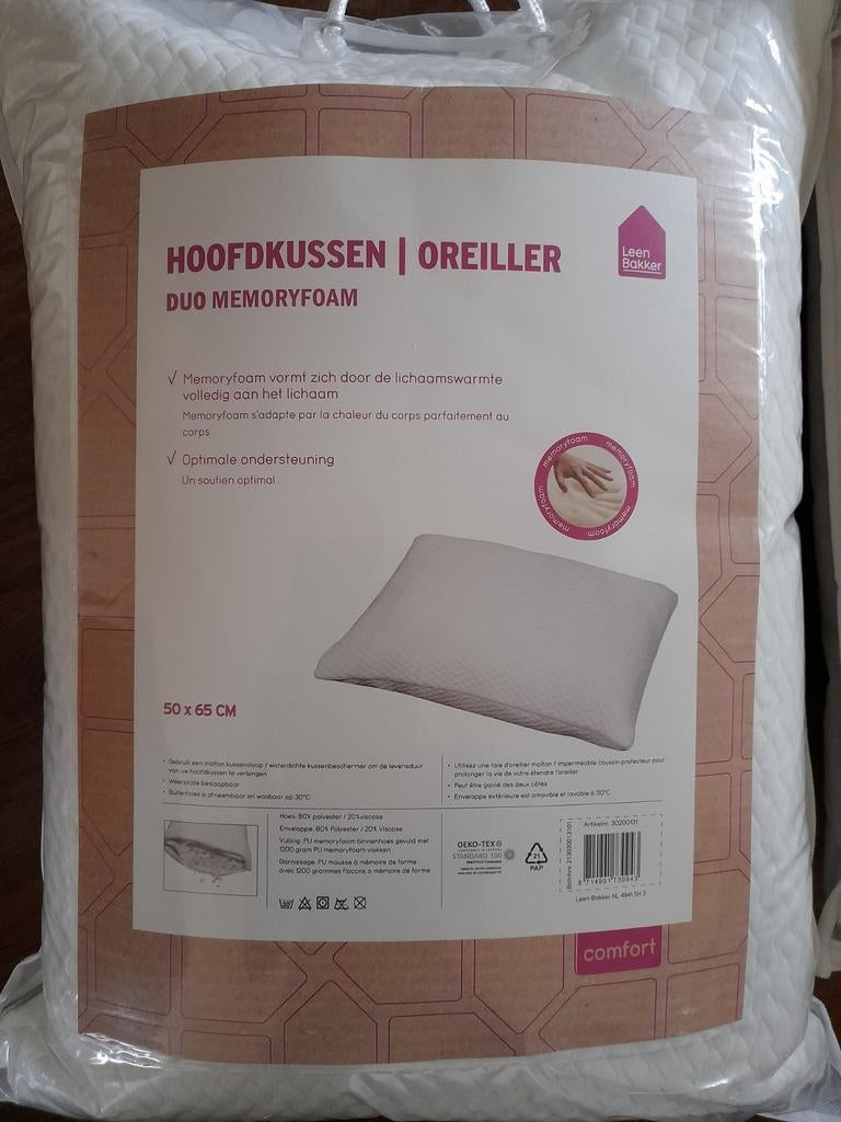 Hoofdkussen traagschuim (duo memoryfoam), Eenpersoons, Wit, Nieuw, Ophalen of Verzenden