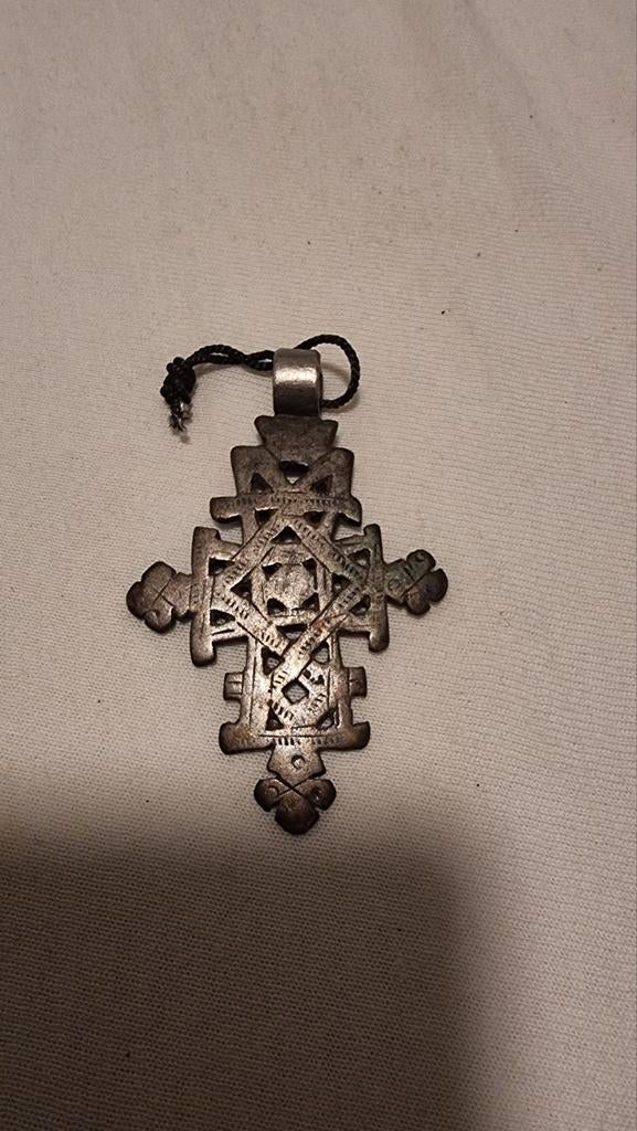 Vintage Ethiopisch Koptisch Kruis Hanger - Zilverkleurig, Ophalen of Verzenden