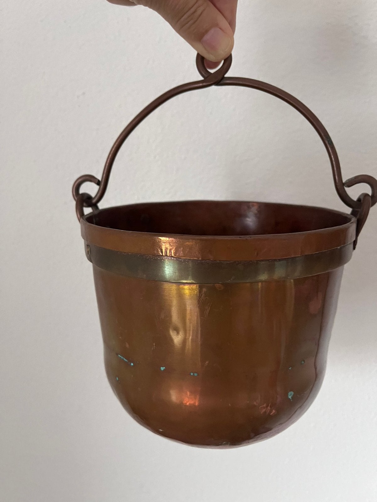 Vintage koperen bloempot met hengsel, Antiek en Kunst, Ophalen of Verzenden, Koper