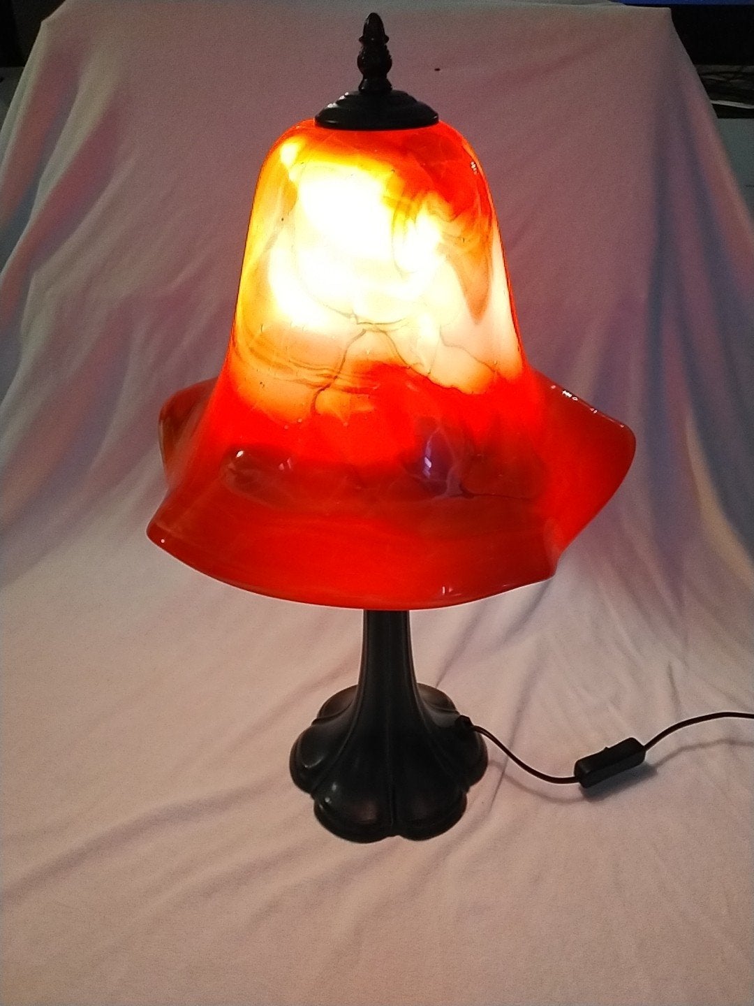 Art Deco Tafellamp met Rood Glas, Antiek en Kunst, Ophalen of Verzenden