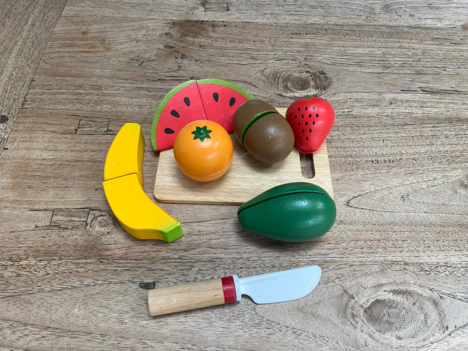 Houten snijfruit/snijbaar fruit set, zgan, Ophalen of Verzenden, Zo goed als nieuw