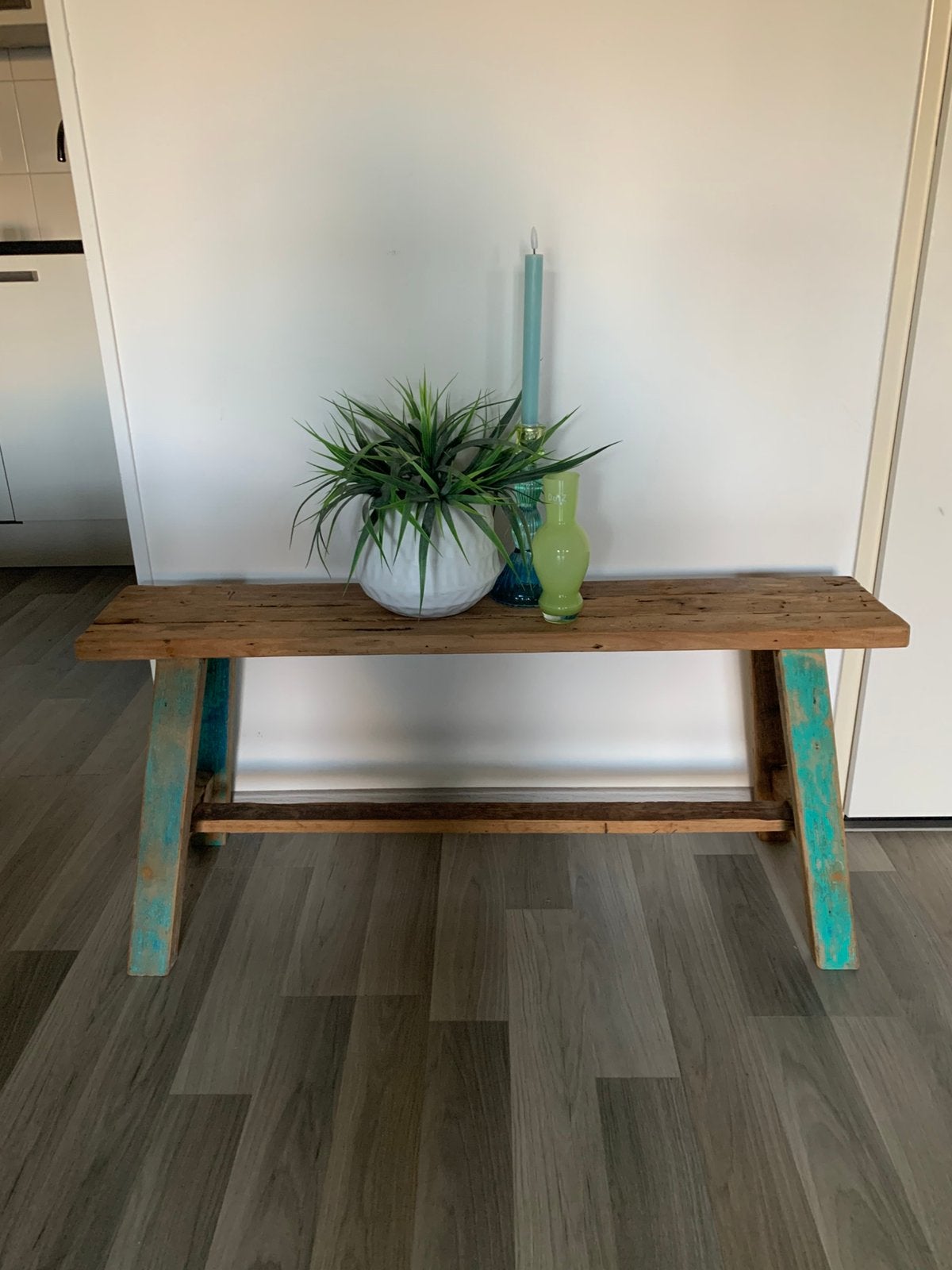 Bankje / tafeltje hout 100cm lang x 20cm diep x 45 cm hoog, Huis en Inrichting, Tafels | Sidetables, Ophalen, Zo goed als nieuw
