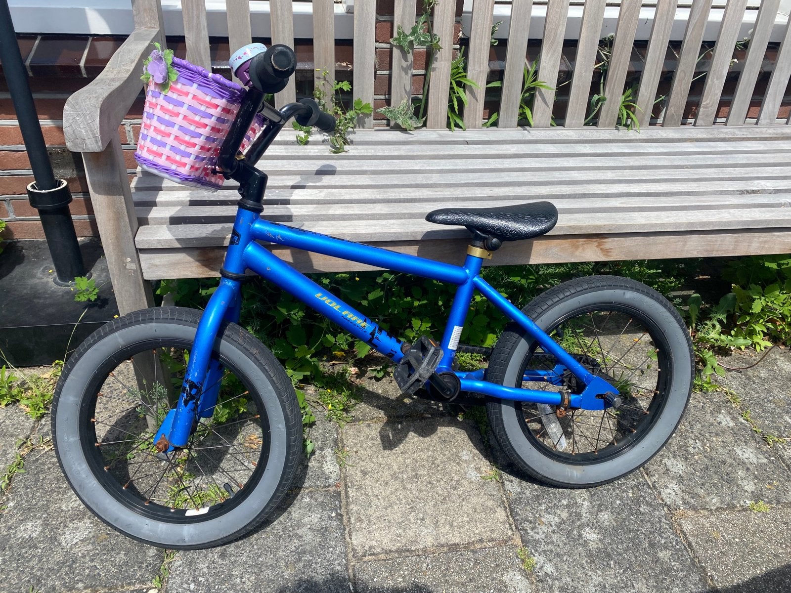 Blauwe kinderfiets met mandje - Volare 16 inch, Ophalen, Terugtraprem, Staal, 16 tot 20 inch