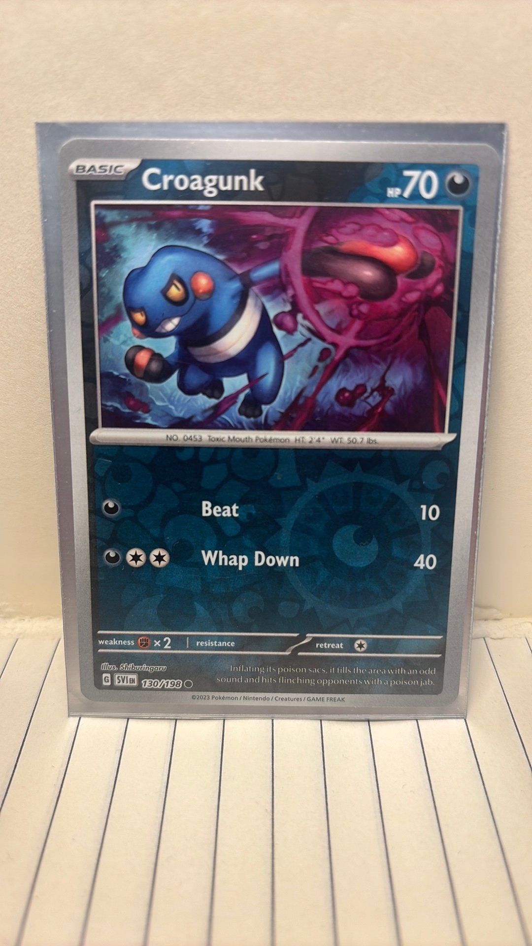 Croagunk 130/198 scarlet & violet reverse holo pokemon kaart, Ophalen of Verzenden, Zo goed als nieuw