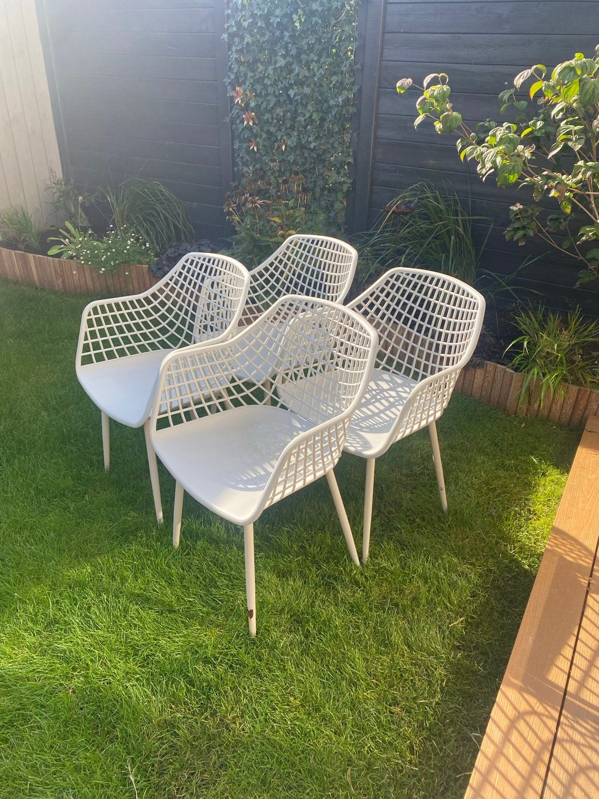 Tuinstoelen, lichtgrijs (set van 4), Tuin en Terras, Ophalen, Gebruikt, Kunststof