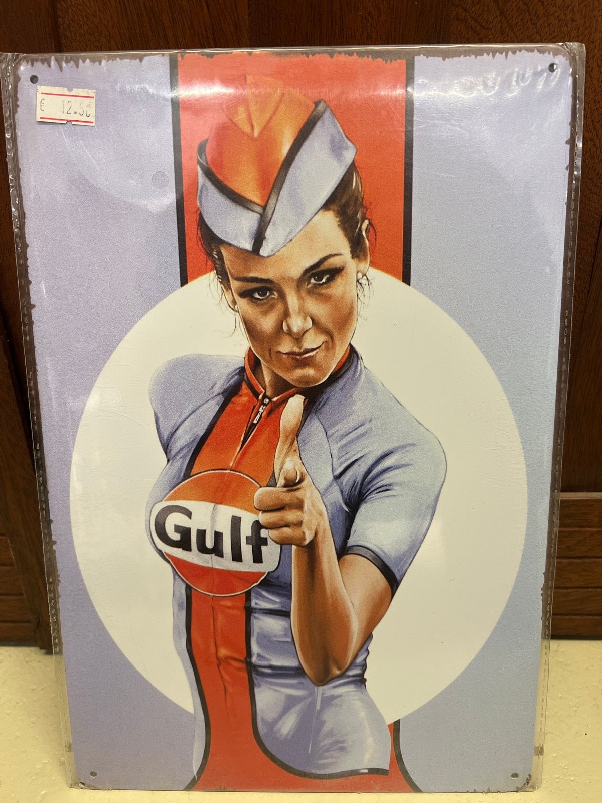 Metalen reclamebord Gulf Pin-up Girl, Reclamebord, Nieuw, Ophalen of Verzenden, X