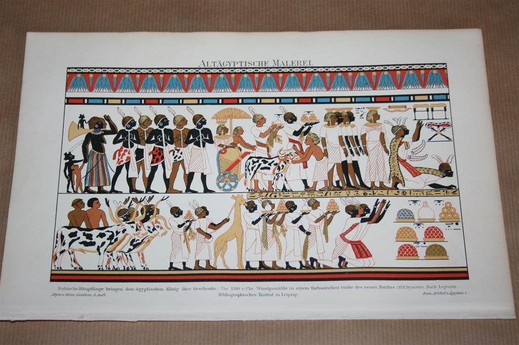 Antieke kleurenlitho - Oud-Egyptische kunst e.d. - Ca 1900 !, Antiek en Kunst, Kunst | Litho's en Zeefdrukken, Ophalen of Verzenden