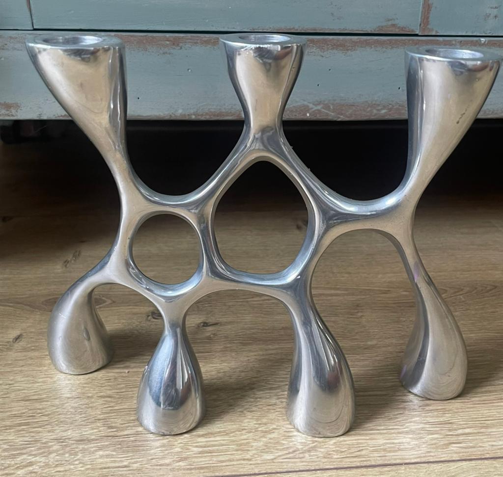 Prachtige metalen kandelaar design aluminium jaren 80, Ophalen of Verzenden, Zo goed als nieuw, Metaal