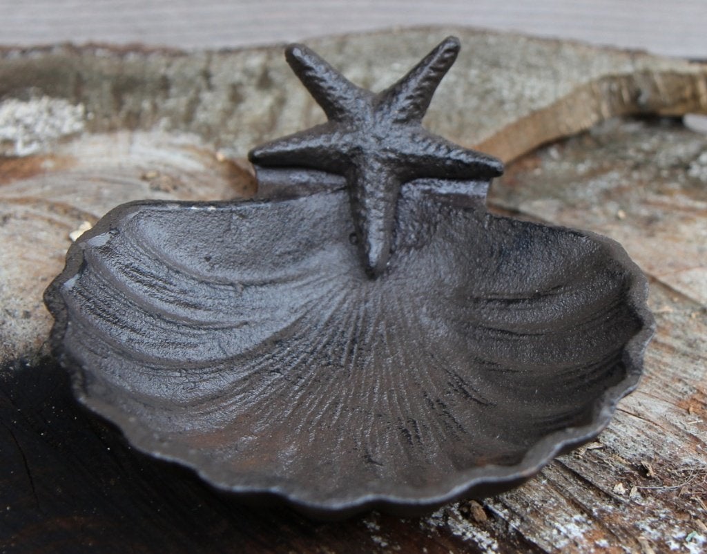 Vogelschaal schelp met zeester, staand, gietijzer, Tuin en Terras, Vogelhuisjes en Vogelbaden, Nieuw, Ophalen of Verzenden