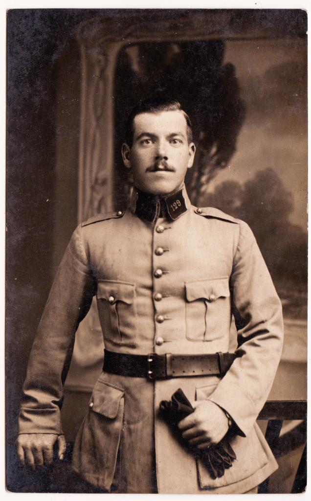 Antieke Foto WW1 Franse Soldaat 129e RI, Verzamelen, Militaria | Algemeen, Verzenden, Landmacht, Overige gebieden, Foto of Poster
