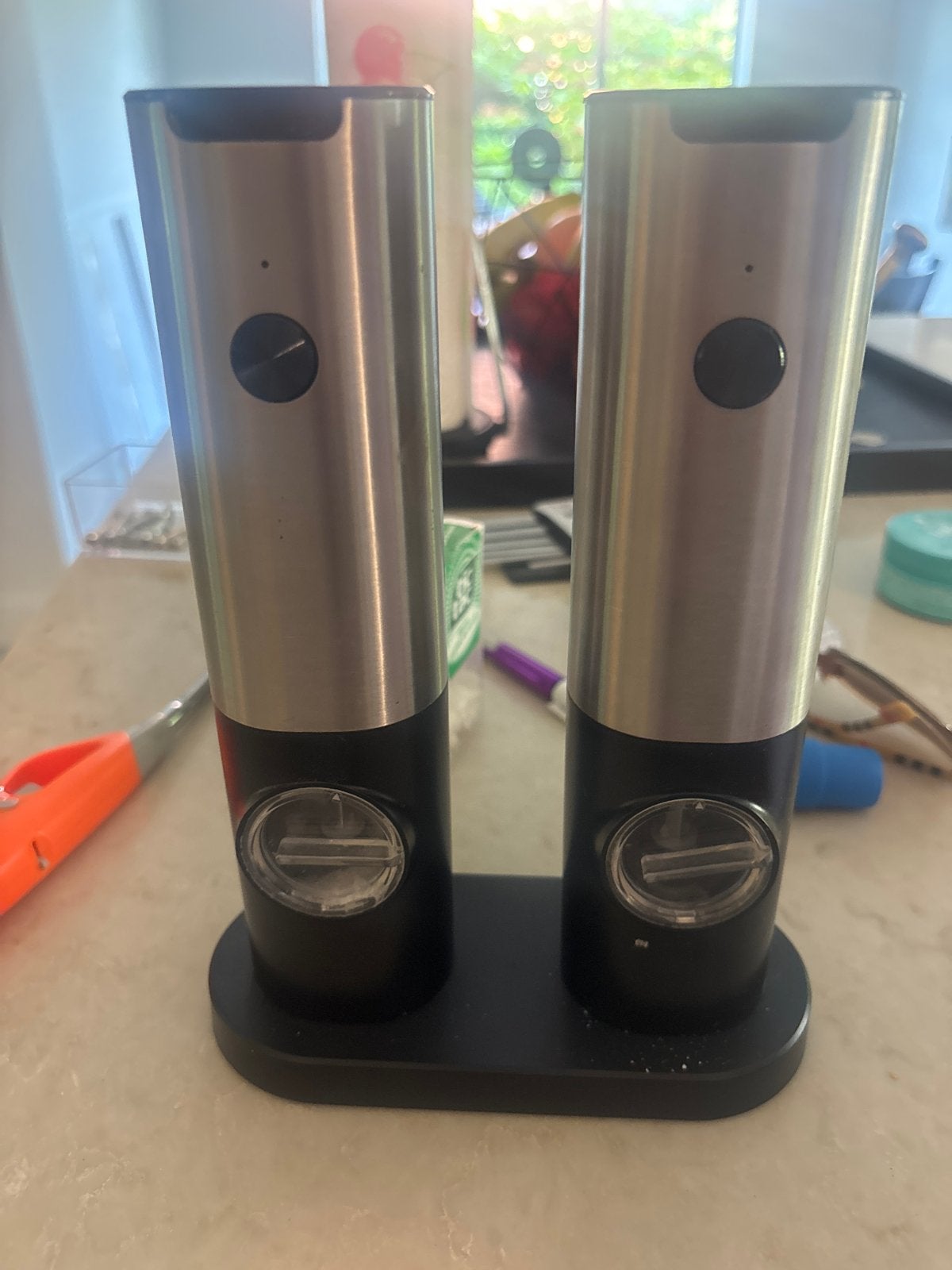 Automatische peper- en zoutmolenset, Zilver, Ophalen of Verzenden, Metaal, Overige merken