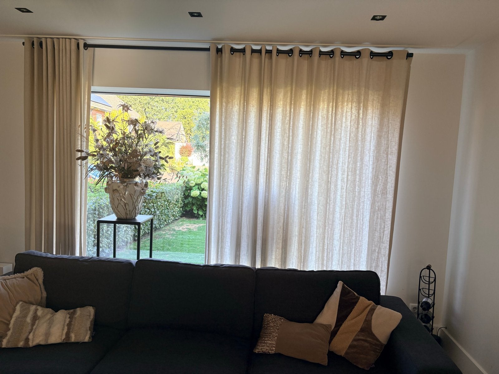 Lichtdoorlatende linnen gordijnen - Beige, Ophalen, Overige materialen, 320 cm, Gebruikt