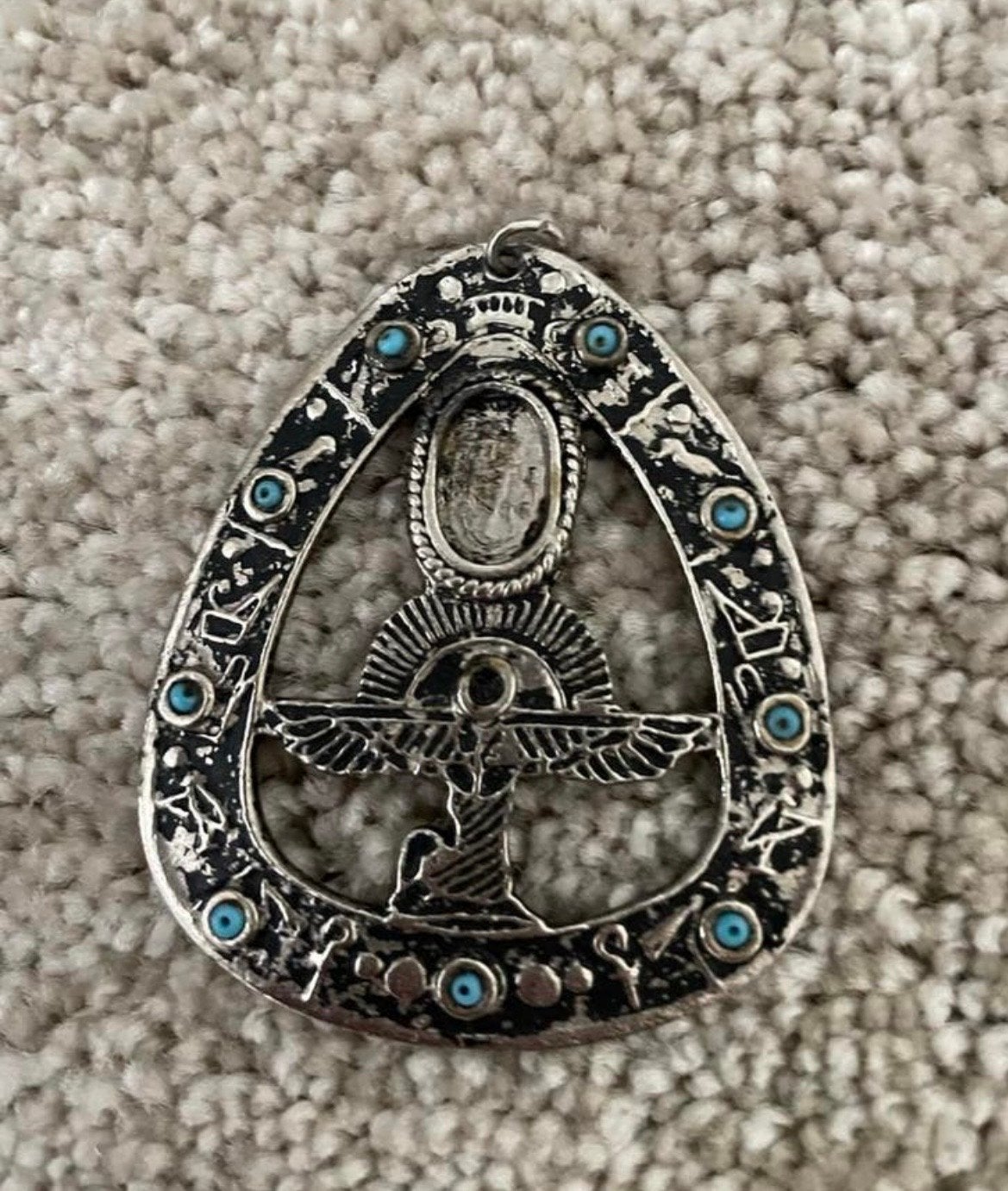 Egyptische Ankh Hanger met Turkoois Accent, Overige materialen, Gebruikt, Ophalen of Verzenden, Zilver