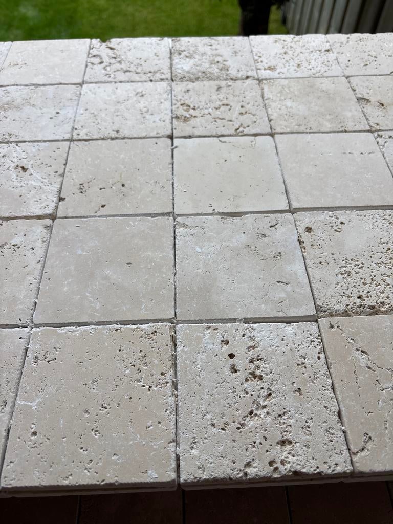 250 Travertin natuursteen tegels 10x10x1cm, Ophalen, Overige materialen, Minder dan 5 m², Vloertegels