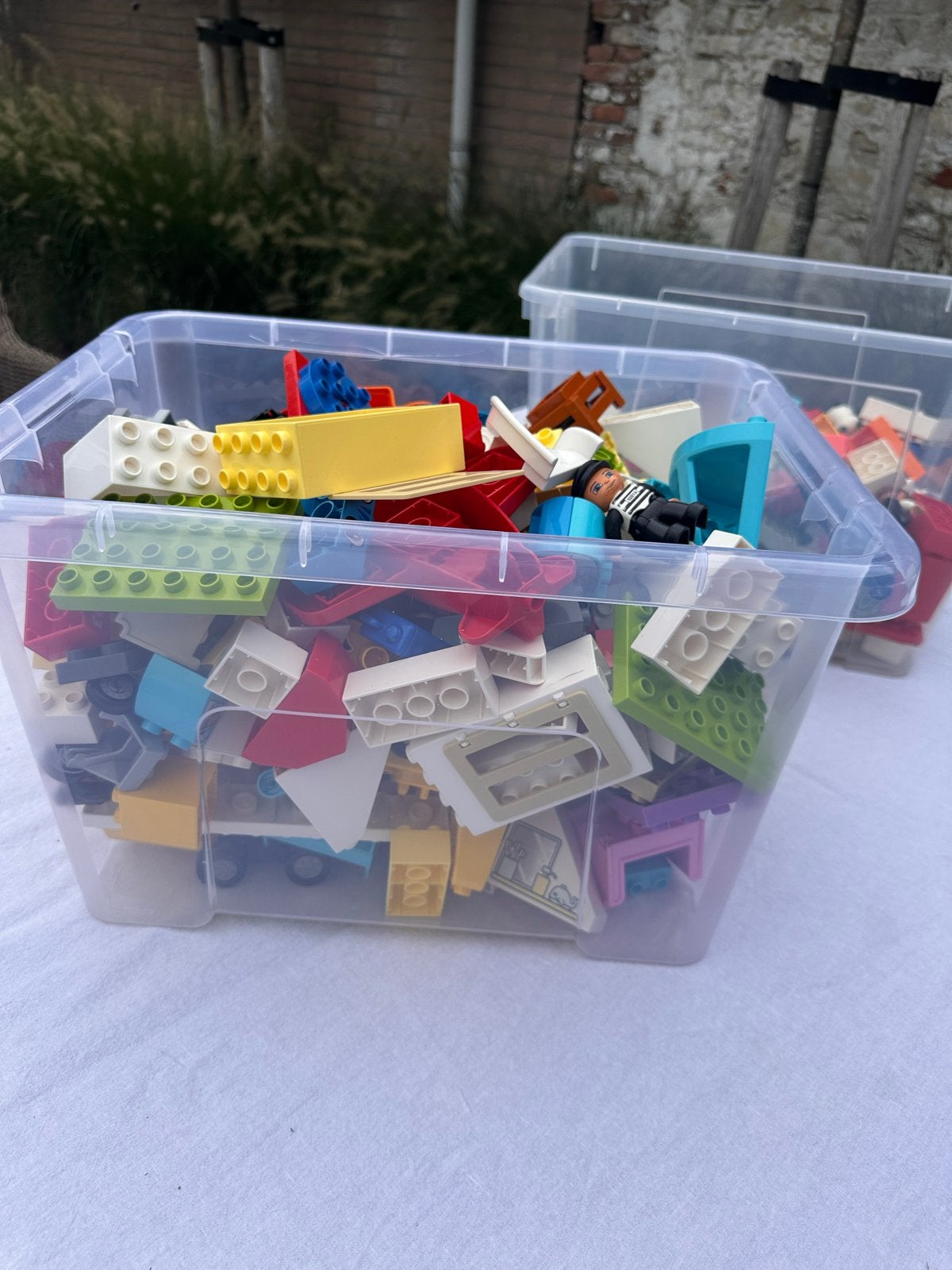Grote partij LEGO Duplo met grondplaten en figuren, Ophalen, Inclusief minifiguren, Gebruikt, Duplo