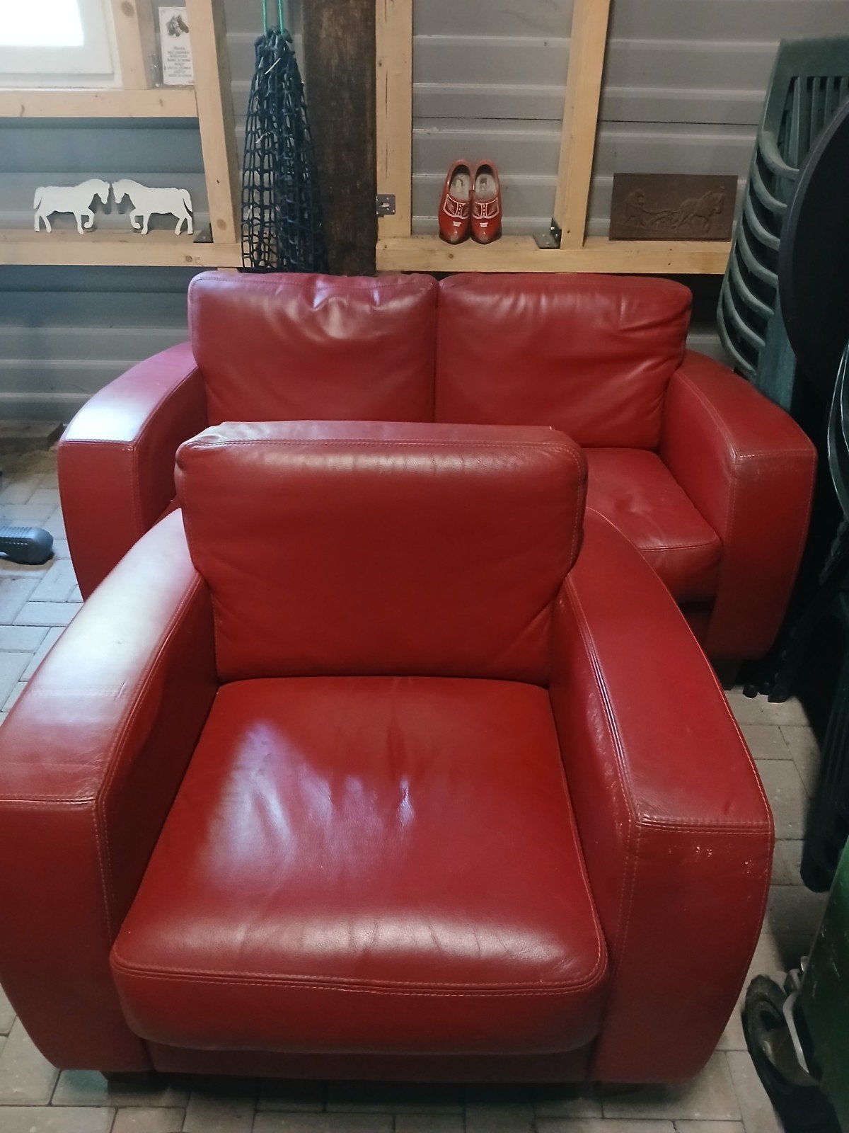 Gratis bankstel + stoel rood leer, Ophalen of Verzenden, Gebruikt, 75 tot 100 cm, Leer