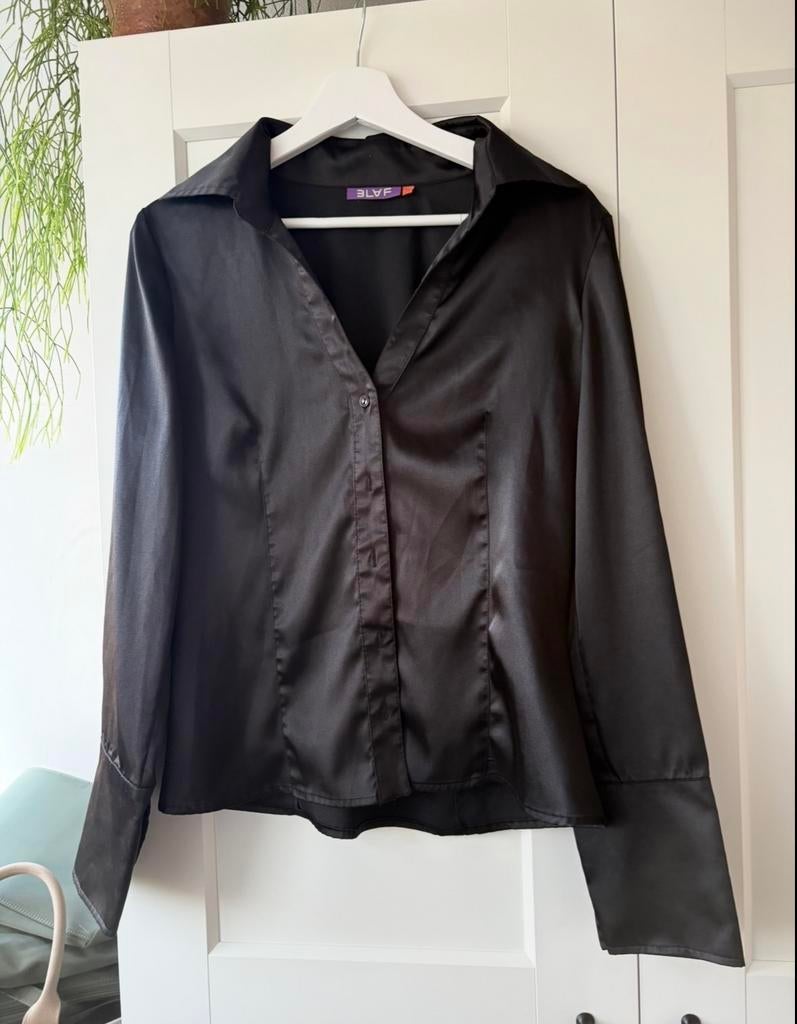Zwarte Satijnen Blouse Maat S, Ophalen of Verzenden, Zo goed als nieuw, Maat 36 (S), Zwart