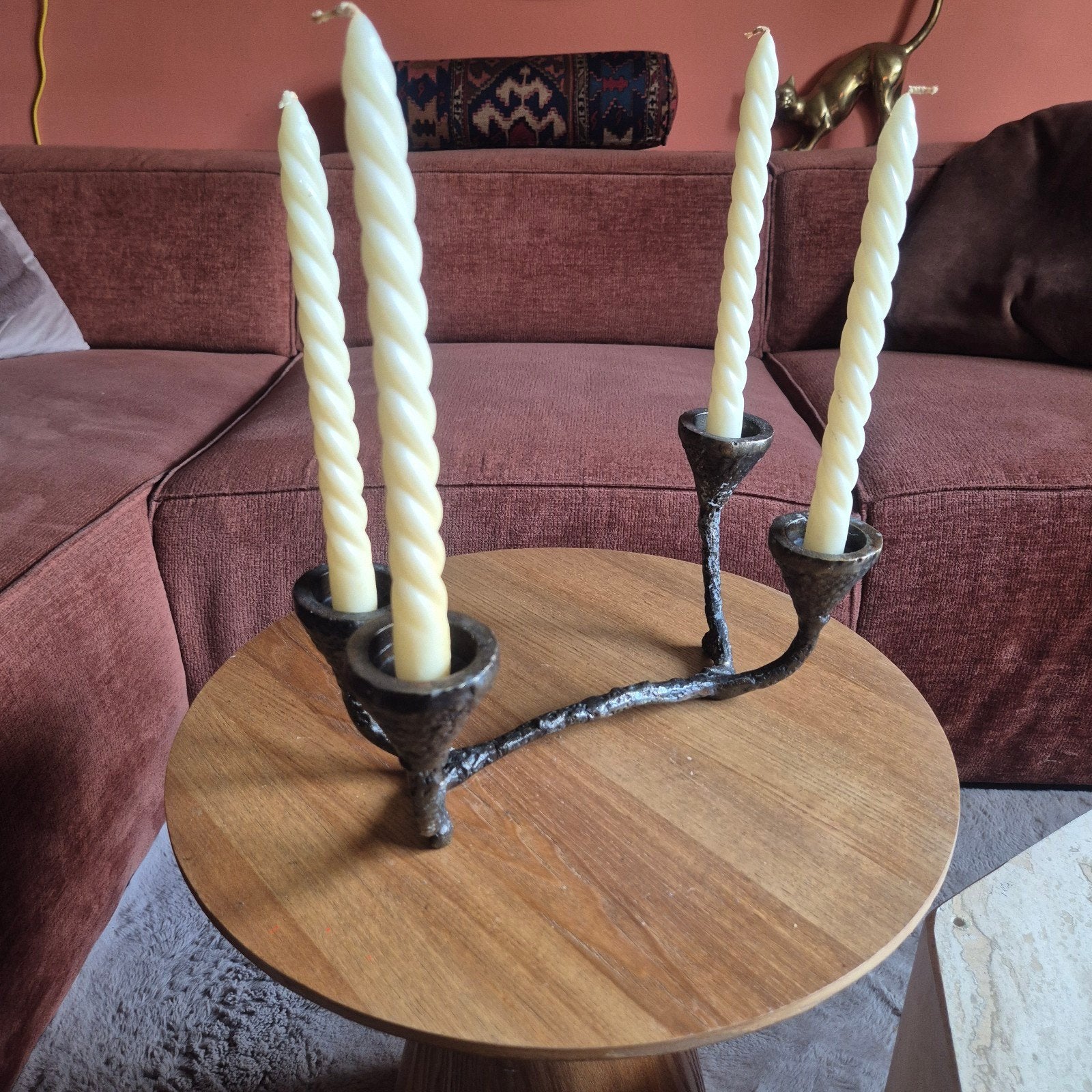 Vintage brutalist Dutch bone Sento kandelaar, Ophalen of Verzenden, Koper of Brons