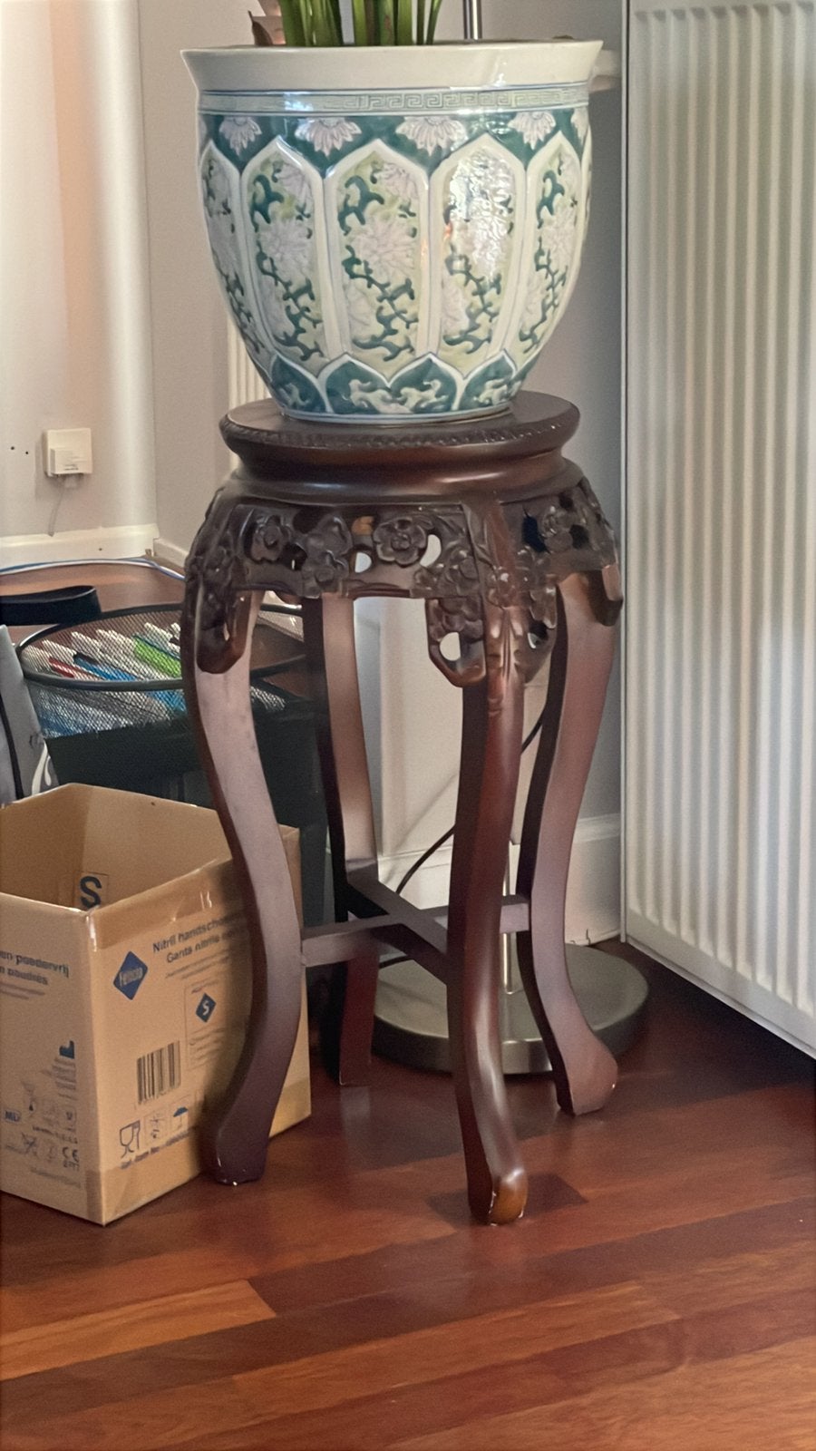 Chinese teakhouten plantentafel, Ophalen, Minder dan 55 cm, Gebruikt, Koloniaal
