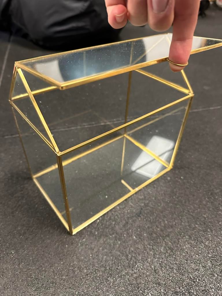 Glazen Enveloppenkistje met Gouden Rand - Bruiloft/Feest, Huis en Inrichting, Woonaccessoires | Kisten, Ophalen, Minder dan 50 cm