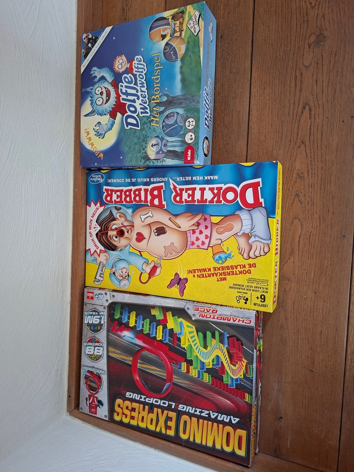 Bordspellen set: Dolfje Weerwolfje, Dokter Bibber, Domino, Ophalen of Verzenden, Gebruikt, Jongen of Meisje