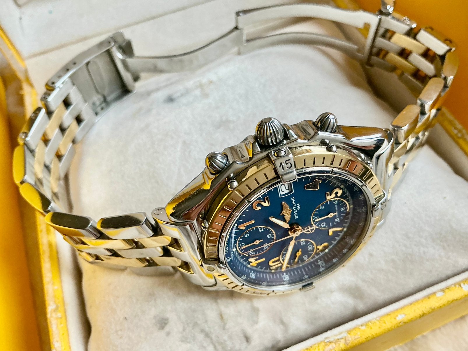 18 karaat goud / staal breitling chronomat D13050 fullset 94, Ophalen, Staal, Breitling, Polshorloge