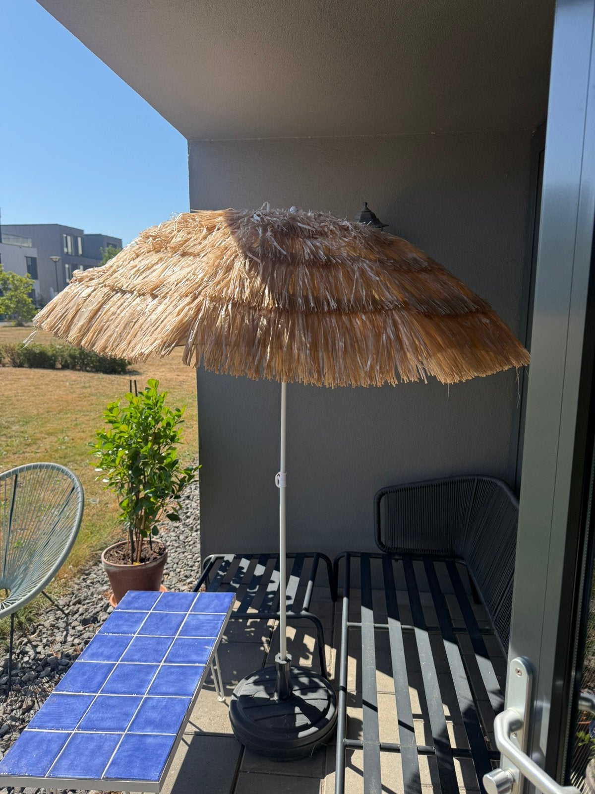 Ibiza stijl parasol incl voet, Ophalen, Zo goed als nieuw, 1 tot 2 meter