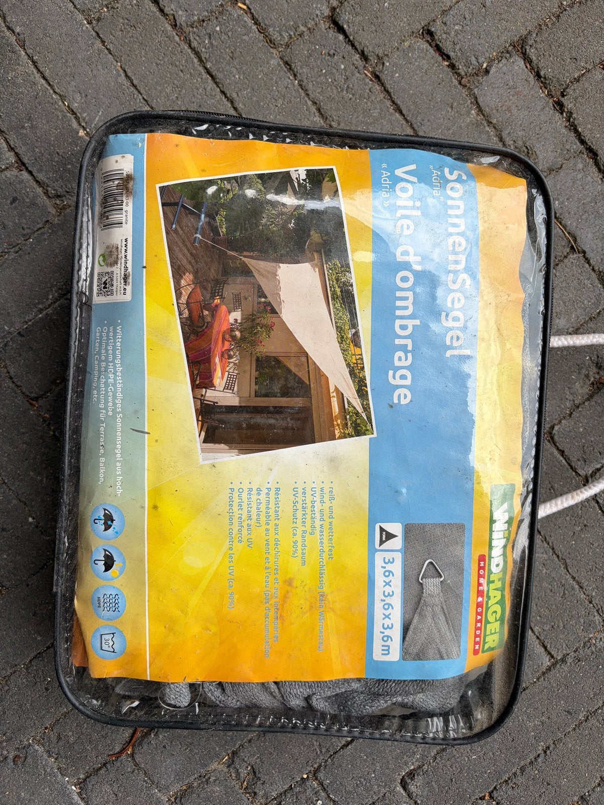 Windhager schaduwdoek driehoek 3,6x3,6x3,6, Tuin en Terras, Schaduwdoeken, Ophalen, Zo goed als nieuw