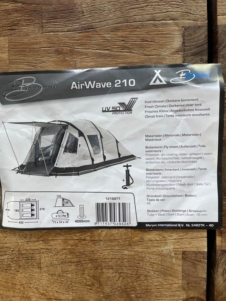 Bardani AirWave 210 Opblaasbare Tent - 3 Personen, Ophalen, Gebruikt, Tot en met 3