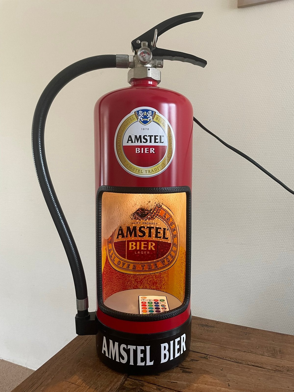 Amstel bier brandblusser lamp, Ophalen of Verzenden, Nieuw, Reclamebord, Plaat of Schild