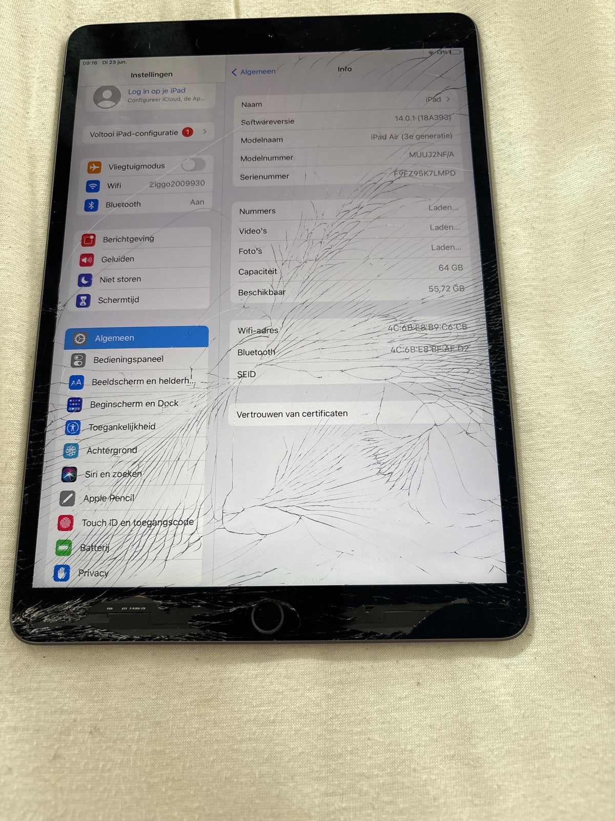 Apple iPad Air (3e generatie), Computers en Software, Apple iPads, Niet werkend, Apple iPad Air, Wi-Fi, 10 inch, 64 GB, Grijs