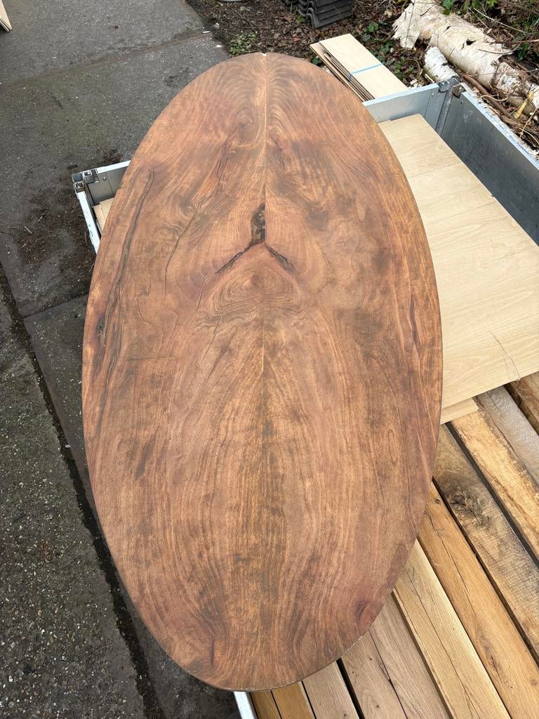 Ovaal plataan tafelblad - 230x104cm, 4cm dik, 100 tot 150 cm, Ophalen of Verzenden, Vijf personen of meer, Ovaal