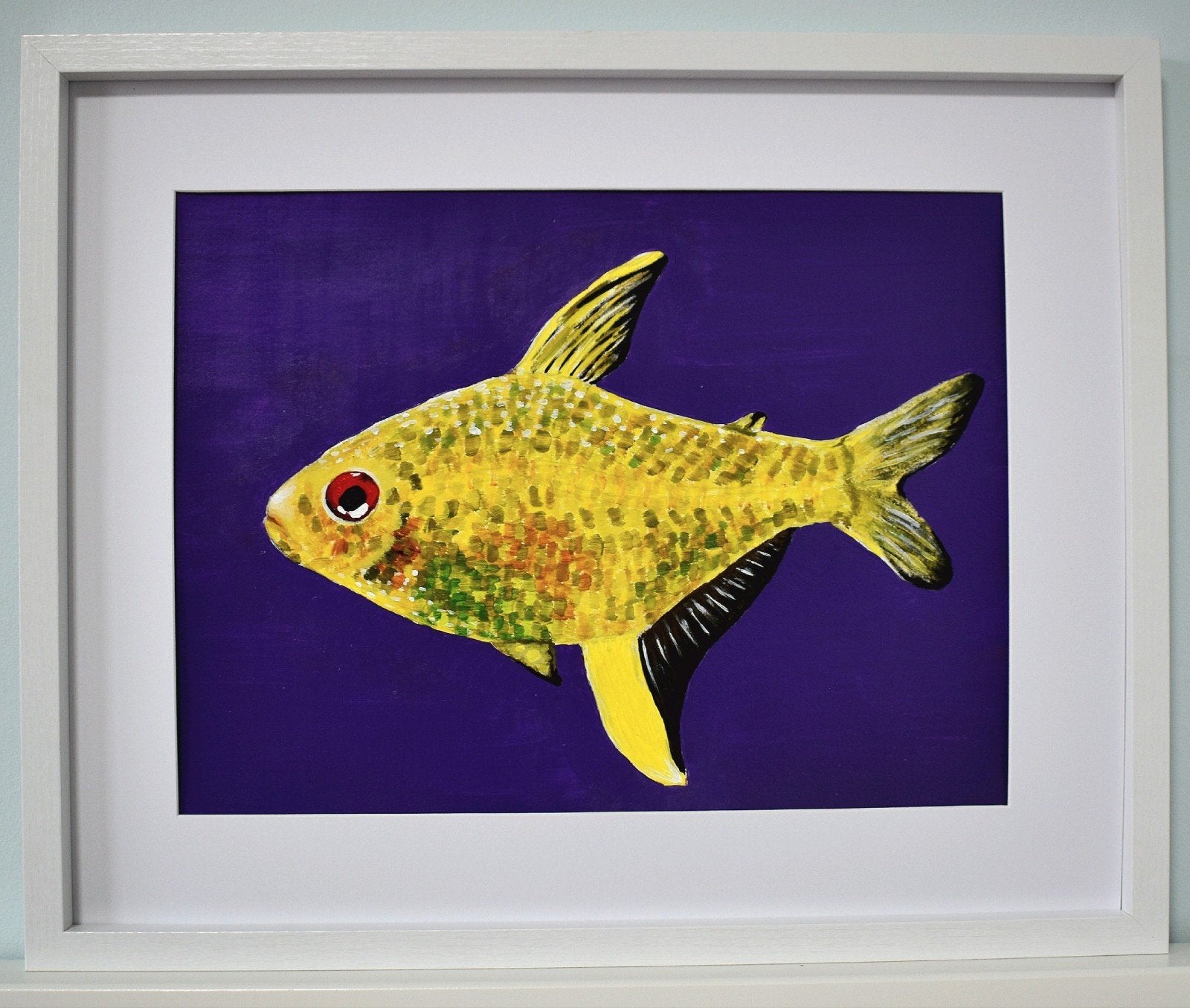 Schilderij van een gele vis, Ophalen of Verzenden