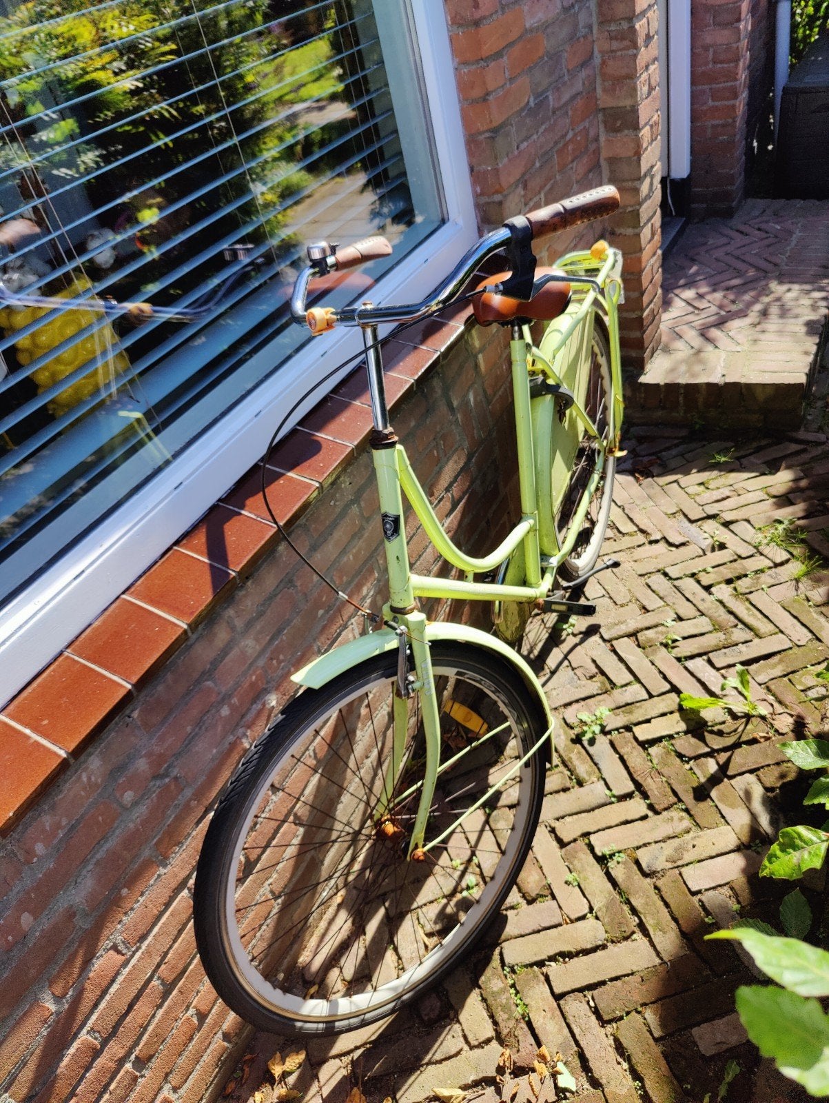 Vintage Damesfiets - Lichtgroen met Bruin Zadel, Terugtraprem, Ophalen, Overige merken, 53 tot 56 cm