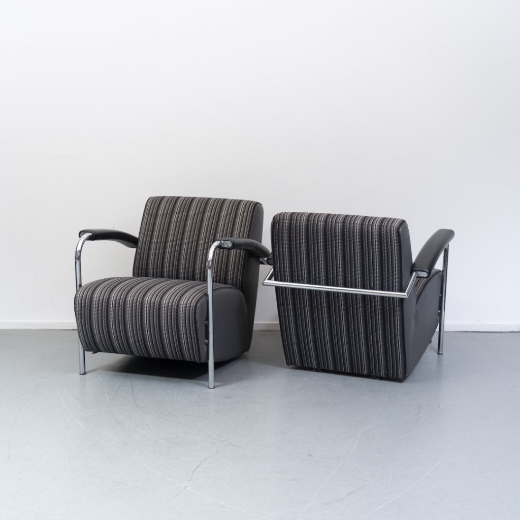 3x Leolux Scylla fauteuil zwart/grijs gestreept, Huis en Inrichting, Niet ingevuld, Minder dan 75 cm, Leer, Niet ingevuld