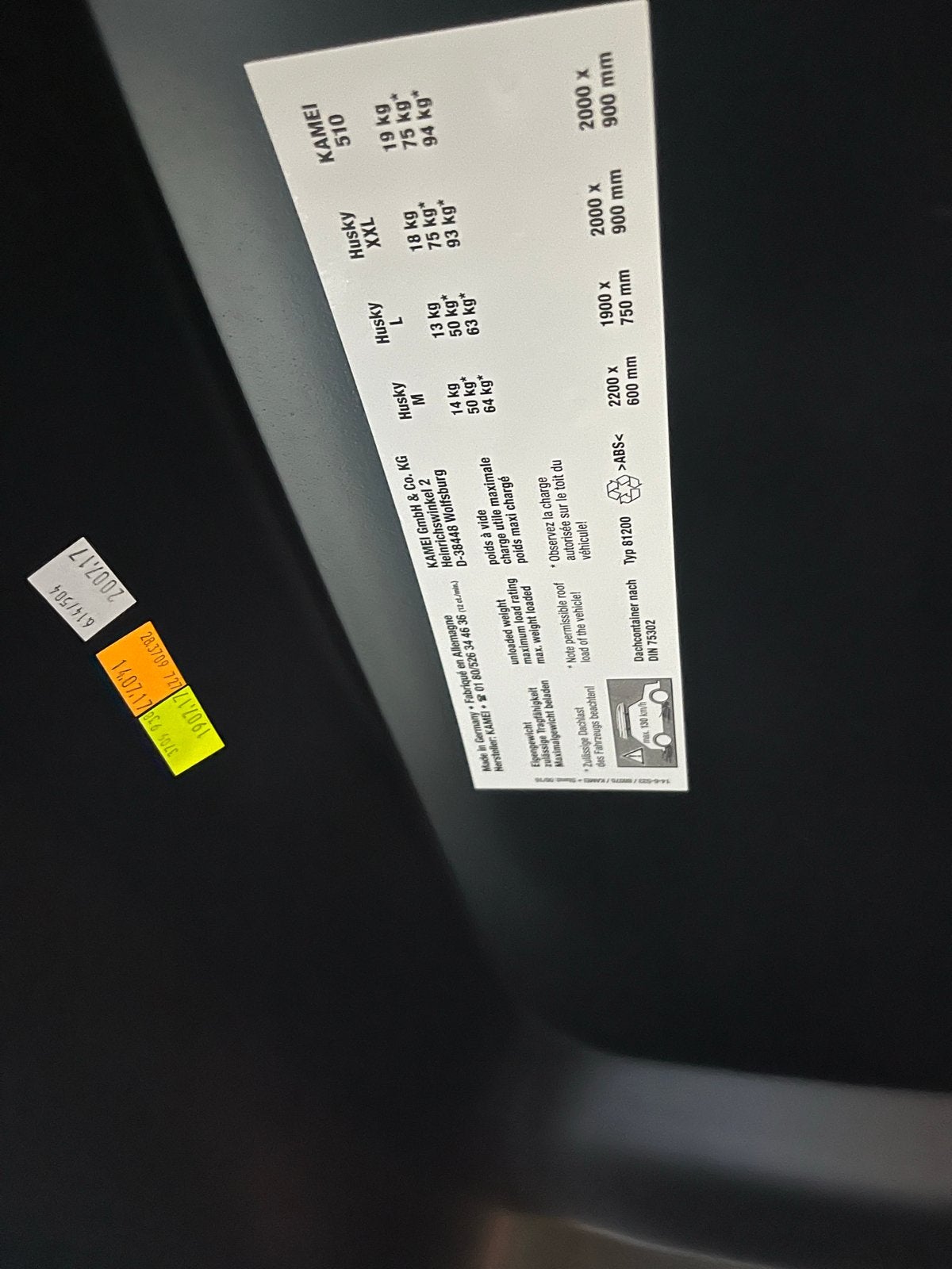 Kamei husky L , 330 dakkoffer, dakdragers en fietsendragers, Ophalen, Gebruikt
