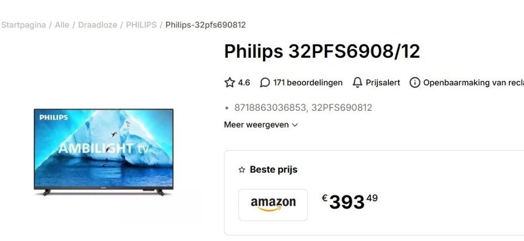 Kleuren televisie Philips., Ophalen, Philips, LED, 50 Hz