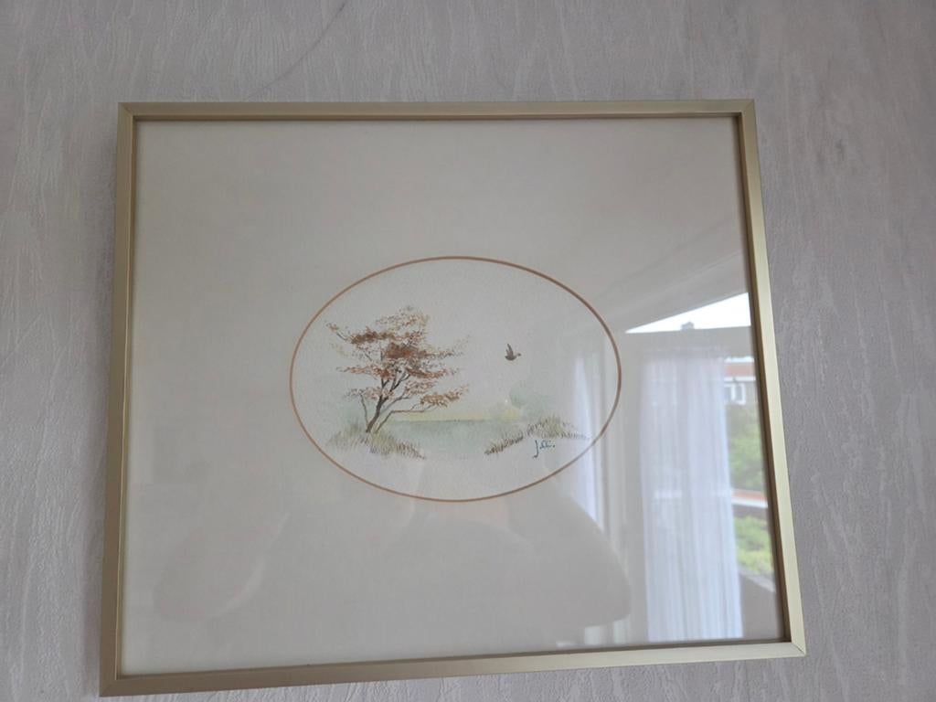 Schilderij met landschap en vogel, Ophalen, Schilderij, Minder dan 50 cm