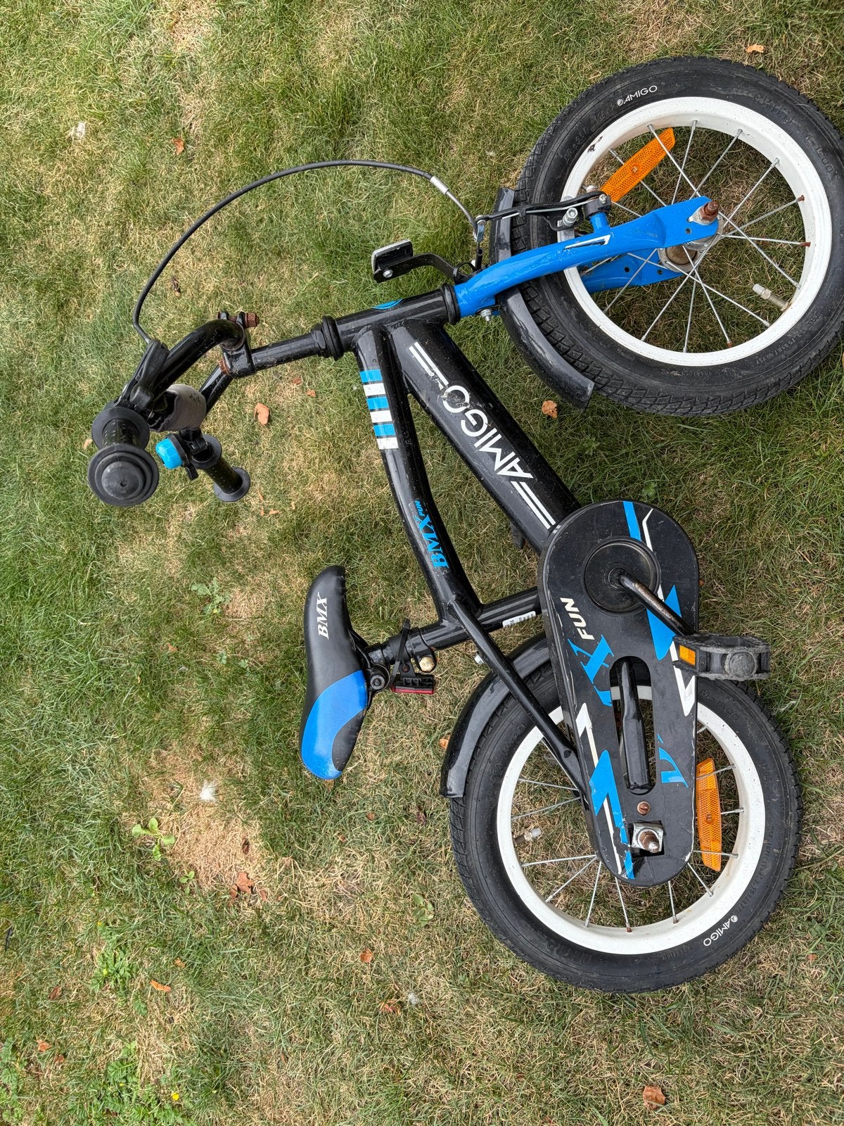Amigo BMX Fun Kinderfiets 16 inch - Zwart/Blauw, Ophalen, Gebruikt, Terugtraprem, 16 tot 20 inch