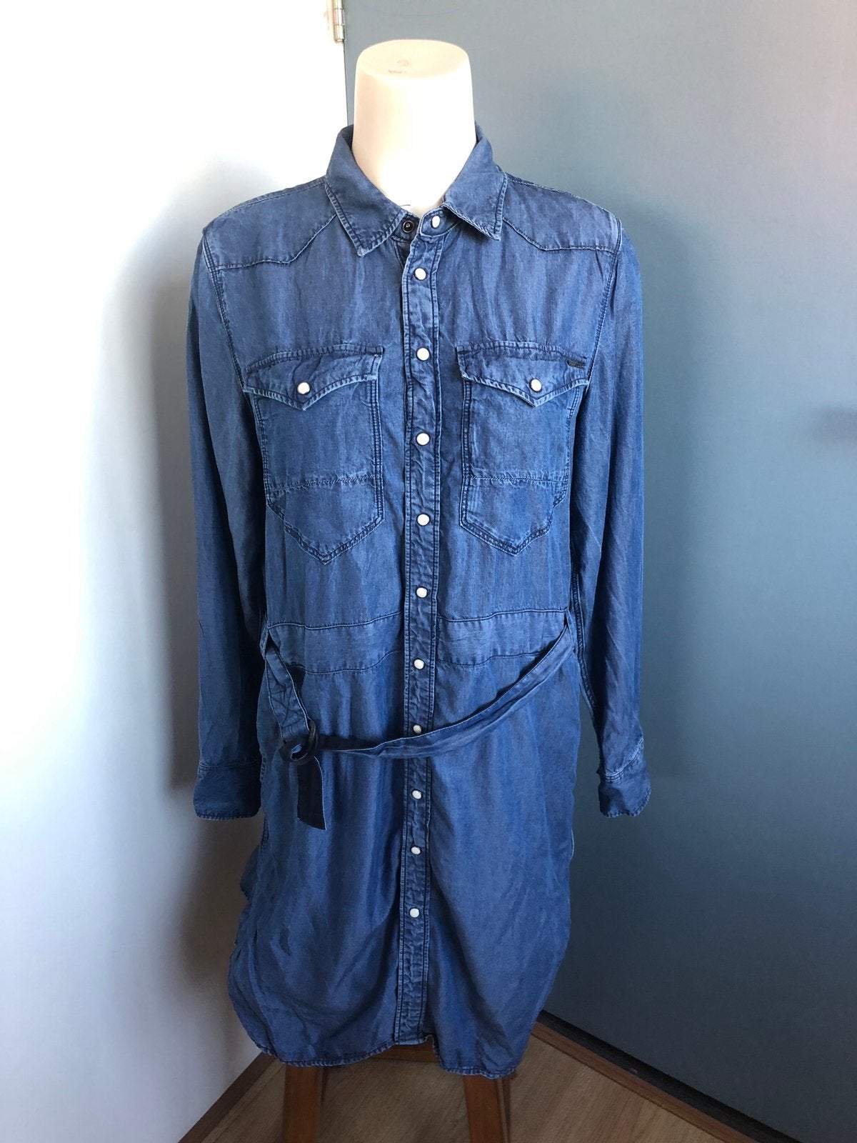 G-star raw denim spijkerstof jurkje l boyfriend fit blauw, Kleding | Dames, Jurken, Blauw, Maat 42/44 (L), Ophalen of Verzenden