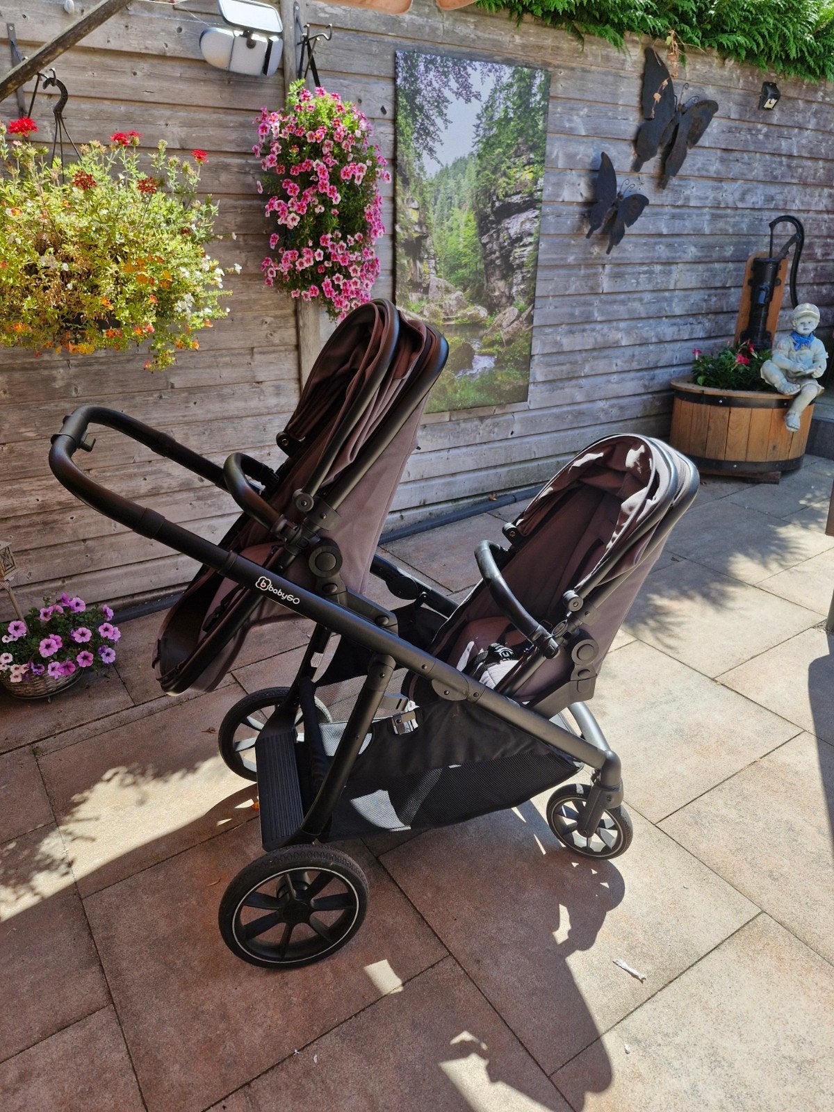 BabyGO Twinny 2 Duowagen met reiswiegen en autostoeltjes, Duowagen, Zo goed als nieuw, Combiwagen, Ophalen