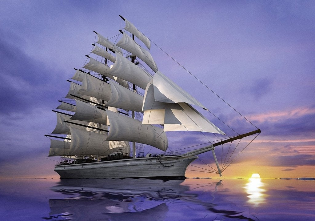 Zeilschip behang Ondergaande zon, Zeilboot, *Muurdeco4kids, Verzenden, Fotobehang