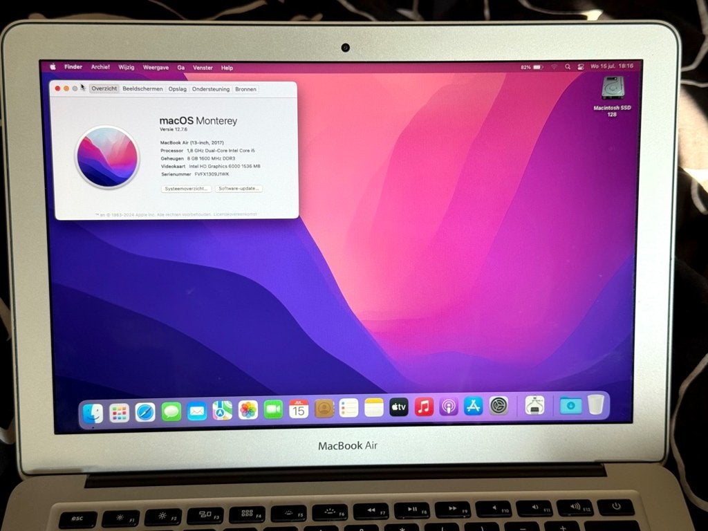 MacBook Air 13,3" (2017) macOS Monterey izgs accu 516 cycli, Computers en Software, Apple Macbooks, Ophalen, Gebruikt, Qwerty