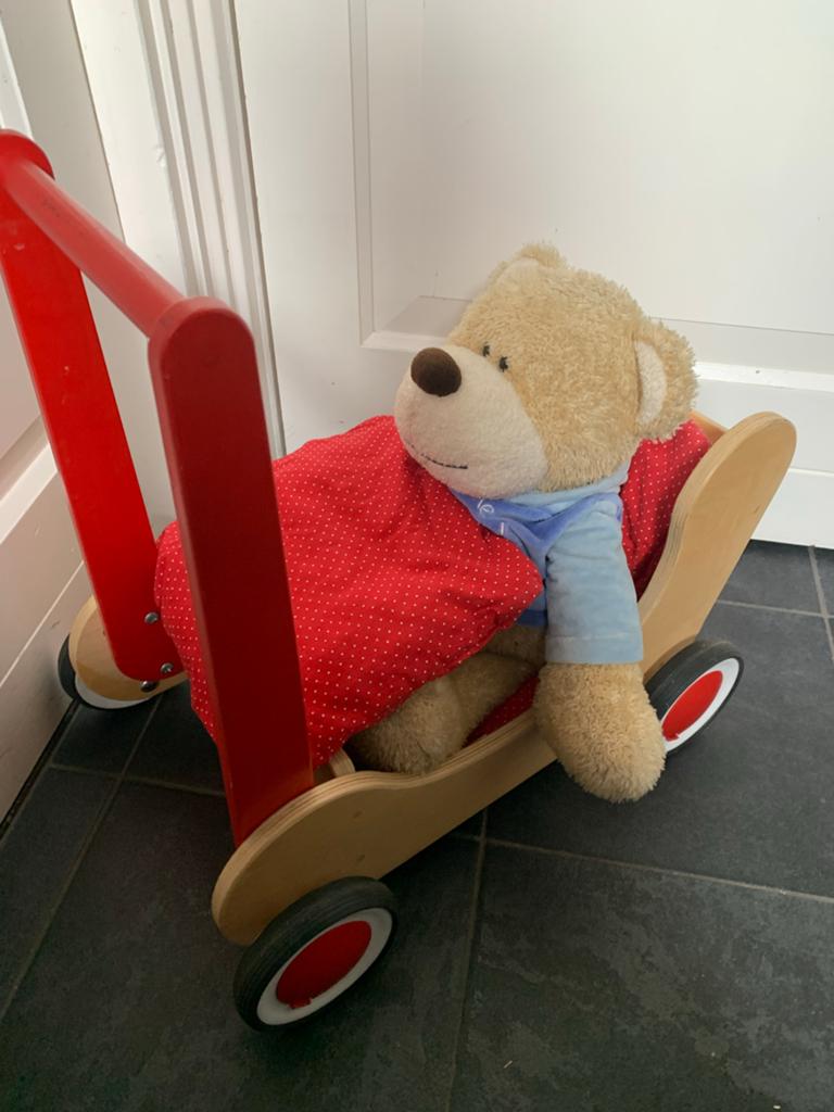 Houten loopwagen / poppenwagen blokkenwagen van Pinolino, Ophalen, Zo goed als nieuw, Duw- of Trekspeelgoed
