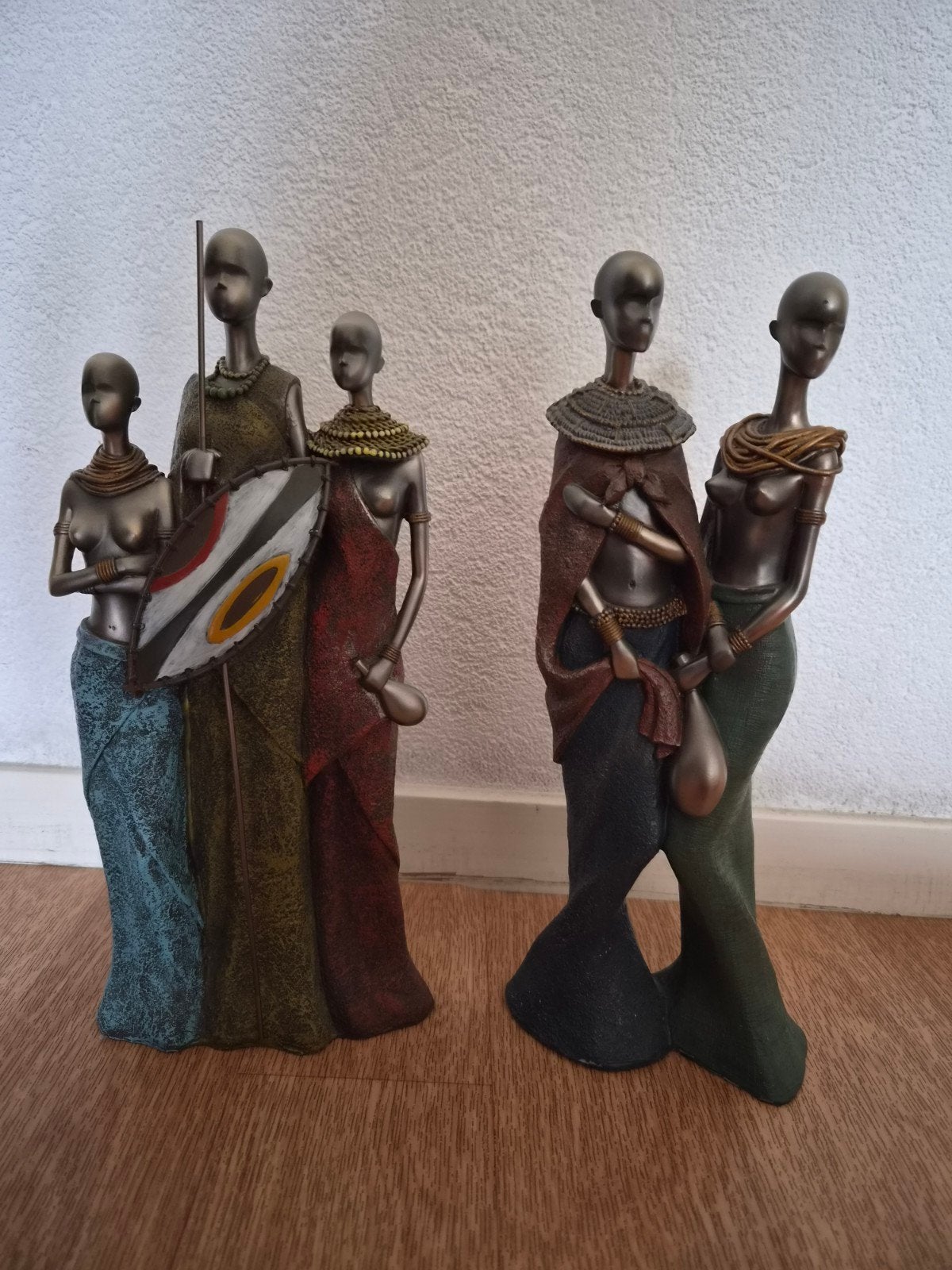 Afrikaanse beelden set - 5 stuks, Antiek en Kunst, Groep mensen, Ophalen of Verzenden, Handgemaakt, 20 - 50 cm