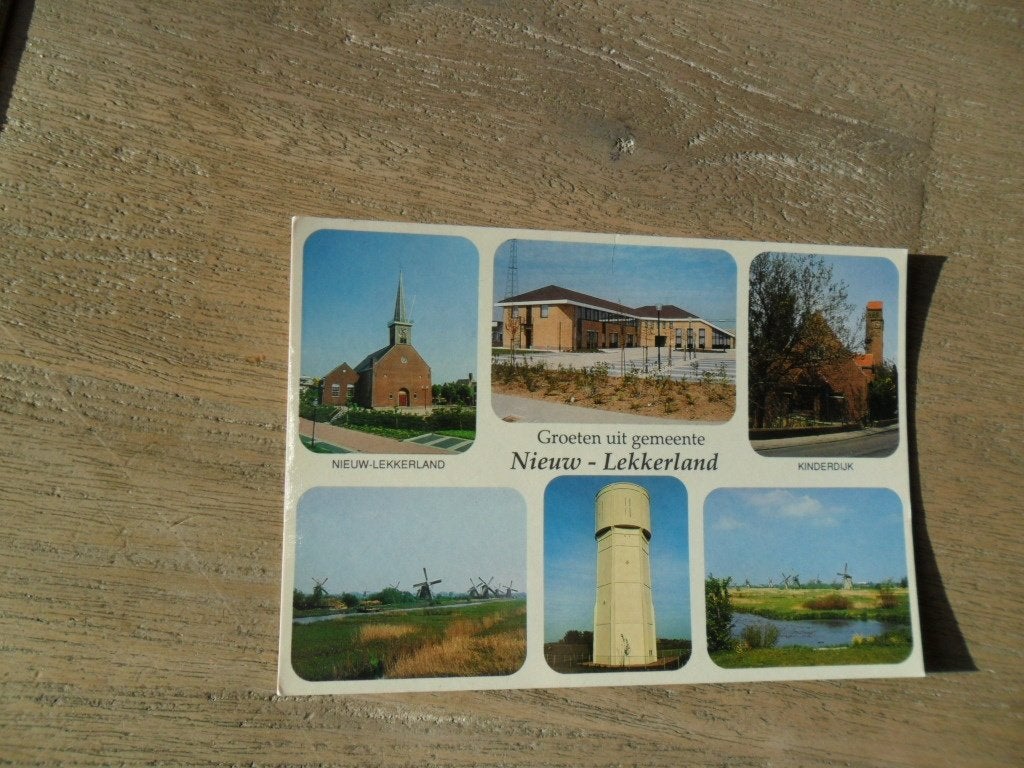 groeten uit Gemeente Nieuw-Lekkerland, nh kerk/molens, Verzenden, 1980 tot heden, Gelopen, Zuid-Holland