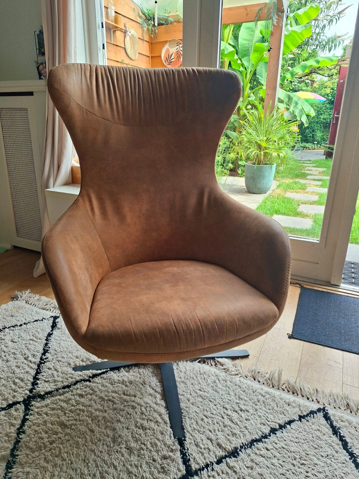 Design fauteuil/draaistoel bruin leer, Ophalen, 75 tot 100 cm, Zo goed als nieuw, Design, bohemiam